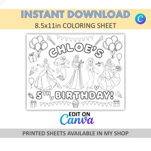Canva Edit - DIY - Anpassad målarbok - Prinsessbordsunderlägg - Disney Prinsessor målarbilder - Disney Prinsesspresenter