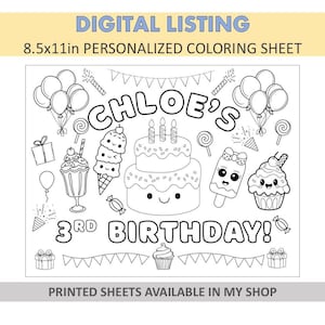 DIGITAL Personalized Coloring Sheets - Two Sweet Placemats - Ice Cream Coloring Sheets - Ice Cream Party Favors - Girly Party Favors