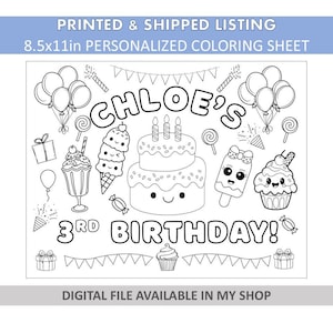 10 Printed Personalized Coloring Sheets - Two Sweet Placemats - Ice Cream Coloring Sheets - Ice Cream Favors - Girly - 65lb Cardstock