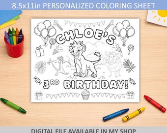 Printed Cardstock Sheets - Simba  - Lion King Coloring Sheets - Simba Party Favors - 65lb Cardstock 8.5x11 Sheet