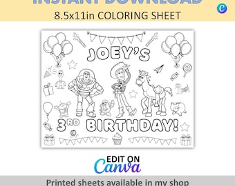 Canva Edit - DIY - Custom Coloring - Toy Story Placemats - Woody Coloring Sheets - Toy Story Party Favors - Woody Favors