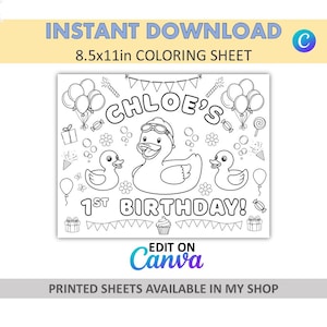 Canva Edit - DIY - Custom Coloring - Duck Placemats - Rubber Duck Coloring Sheets - Duck Party Favors - Duck Favors