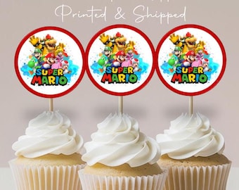 12 PRINTED Toppers - Valentines Cupcake Toppers - Mario Favors - Mario Bros Party - Classroom Gifts - Classmates Party Favors