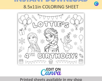 Canva Edit - DIY - Custom Coloring - Frozen Placemats - Elsa Coloring Sheets - Frozen Party Favors - Elsa Favors