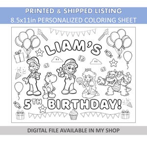10 Printed Personalized Coloring Sheets - Mario Coloring Pages - Mario Coloring Sheets - Mario Bros Party Favors - 65lb Cardstock