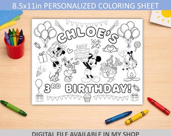 Printed Cardstock Sheets - Mickey  - Mickey Coloring Sheets - Mickey Party - 65lb Cardstock 8.5x11 Sheet