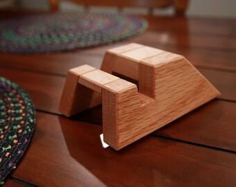 Hand crafted oak and maple stand or holder for Cell Phone / Tablet / Ipad / Iphone