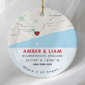 Personalized Map Location Ceramic Ornament, Where We Met, Our First Date, Custom Coordinates Design, Anniversary Keepsake, Valentines Gift