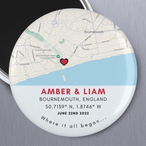 Personalized Map Fridge Magnet, Custom Coordinates Design, Anniversary Keepsake Gift, Valentine, Where We Met Button Magnet, Our First Date