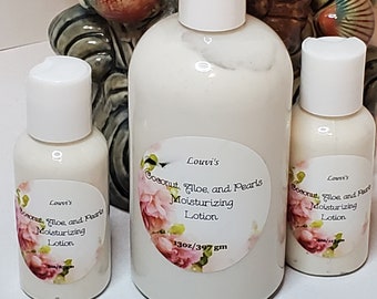 Coconut, Aloe and Pearls moisturizing lotion, skin hydrating lotion, aloe lotion, pearl lotion