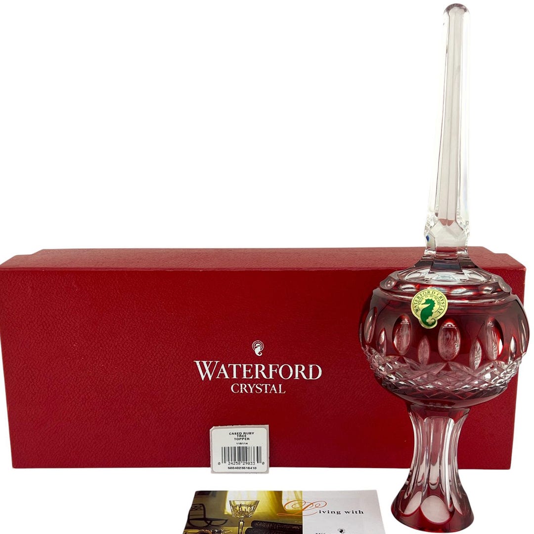 Waterford Crystal CLARENDON Ruby RED Cased Tree Top Topper Xmas ...
