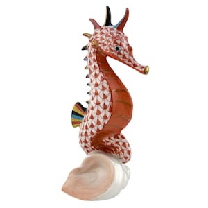 Herend Rust SEAHORSE Fishnet Hand Painted 4" Figurine 15325 Marine Aquatic Animals 1992