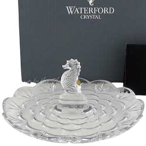 NEW Waterford Crystal New SEAHORSE 9&quot; Server Tray / Tidbit Scalloped Edge Round