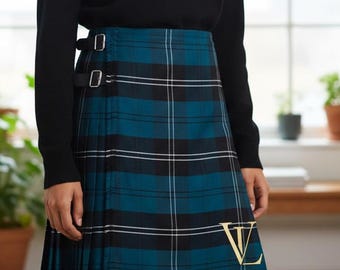 Ramsay Blue Tartan Kilt:8 Yard Tartan Kilt - 100% Acrylic Wool, Adjustable Fit