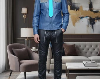 Men's Leather Uniform Set – Police Style Shirt, Pants, Tie – Biker Outfit