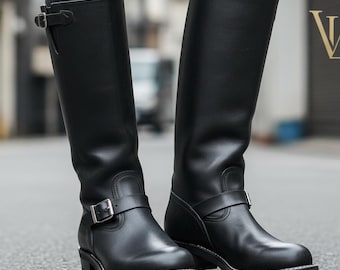 Men's Handmade Thick Leather Biker Boots | Goodyear Welted Riding Boots