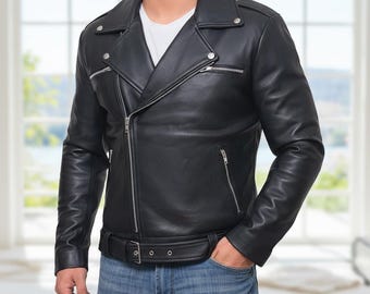 Handmade Cowhide Moto Jacket – Men’s Leather Jacket - Custom Slim fit Bikers style