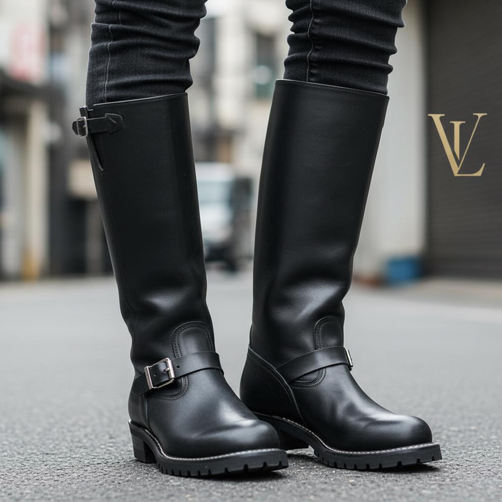 Men's Handmade Thick Leather Biker Boots | Goodyear Welted Riding