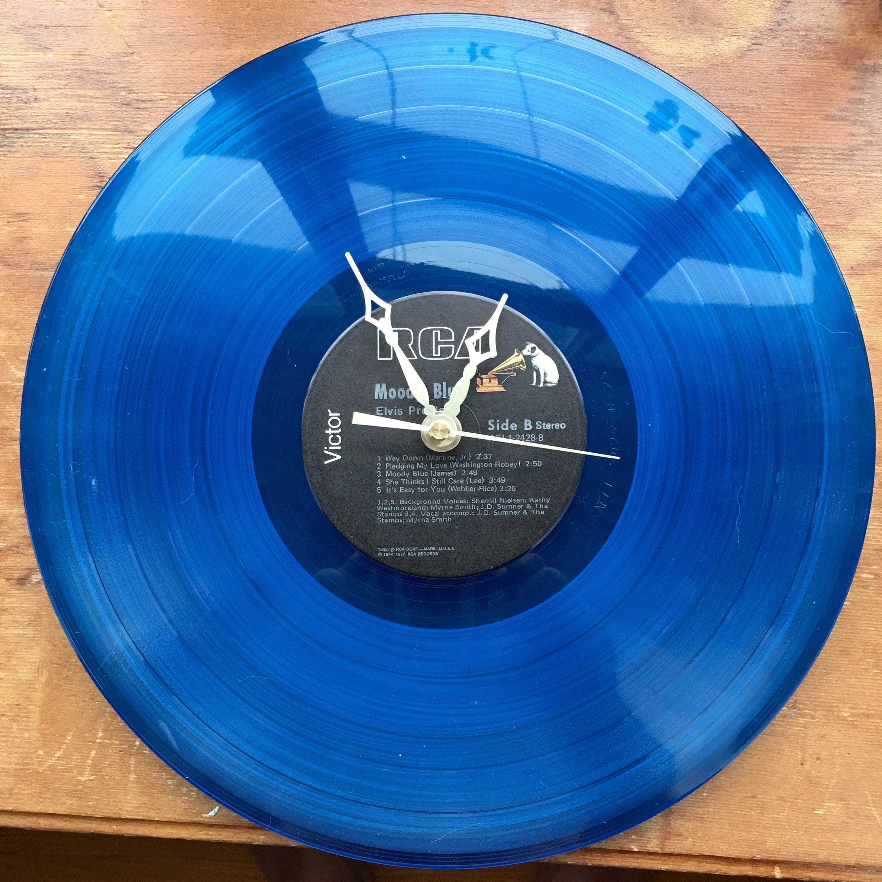 ELVIS PRESLEY Blue Vinyl Record Clock with Quartz Movement