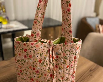 Pink Floral Tote Bag, Cute Tote Bag, Beach Bag, Quilted Tote Bag, Quilted Totes, Shopping Bag