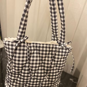 Black Gingham Handbag,Cute Tote Bag, Beach Bag, Quilted Tote Bag, Quilted Totes,Fabric tote