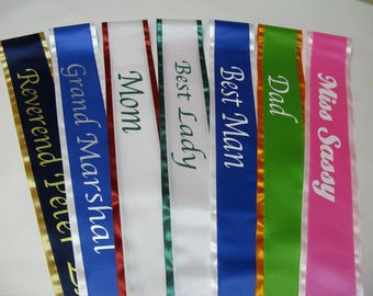 Bordered Sash w/ Your title and any Colors w/Fastener, 4" x 72" complete wrap around sash