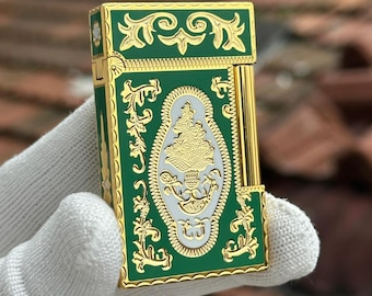 Briquet Dupont design de luxe en métal haut de gamme vert blanc Ligne 2 plaqué or Cadeau unique pour homme Briquet de créateur de collection Édition Limitée 1:1