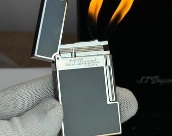 Briquet St Dupont noir et argent double flamme Ligne 2 Paris haute qualité 1:1 Kutulu Ve Sertifikalı Cadeau de luxe