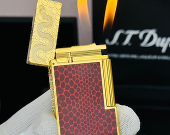 Briquet Double Flamme St Dupont Snake Or et Rouge Ligne 2 Paris Haute qualité 1:1 Kutulu Ve Sertifikalı Cadeau de luxe