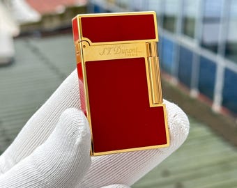 St Dupont Lighter Red & Gold Motif Ligne 2 Paris High quality 1:1 Replica Kutulu Ve Sertifikalı Luxury Gift