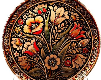 Plato decorativo de cobre hecho a mano - Arte floral de mesa y pared estilo bohemio turco, ideal para regalo