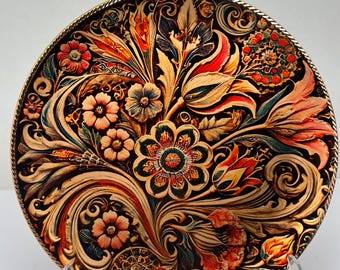 Plato de cobre turco hecho a mano con diseño floral estilo boho para decoración de pared otomana