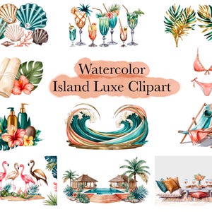 Aquarel eiland luxe clipartset van 48, png-afbeeldingen, instant digitale download