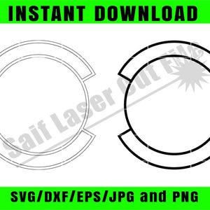 May include: Two circular design elements, one outlined and one solid black, with a banner-like shape above and below. The text "INSTANT DOWNLOAD" is in a green banner at the top, and "SVG/DXF/EPS/JPG and PNG" is at the bottom.