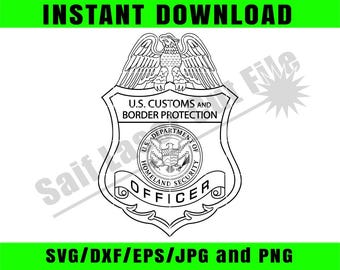 Insignia SVG de oficial de CBP, oficial de Aduanas y Protección Fronteriza, insignia de Seguridad Nacional, emblema vectorial en blanco y negro, monograma, archivo de corte CNC DXF