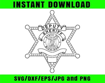 Deputy Sheriff Michigan Vector Badge svg dxf Blank Editable Sheriff Customizable Badge Number Sheriff Star Badge Patch Logo Cut file