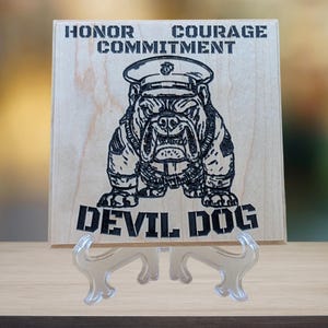 Devil Dog USMC Wood Sign: Marine Corps Carved Plaque