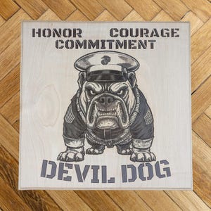 Hand-Carved US Marines Devil Dog Wood Sign: USMC Wall Decor