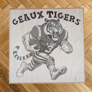Hand-Carved LSU Tigers Wood Sign: College Football Wall Decor