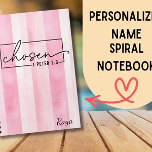 Personalized Spiral Notebook, Pink Bible Verse Journal, Custom Bible Study Book, Inspirational Scripture Gift, Gifts for Her, Sermon Notes