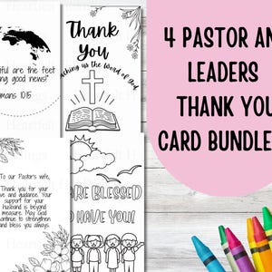 Printable Pastor Thank You Cards, Color In Church Leader Appreciation Cards, Sunday Greeting Cards, DIY Faith-Based Thank You