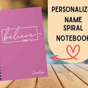Personalized Spiral Notebook, Bible Verse Journal, Sermon Notes, Inspirational Scripture Gift, Bible Study Notebook, Gifts for Her, Pink