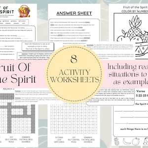 Fruit of the Spirit Activity Bundle: Kids Bible Verse Worksheet (Digital Download)