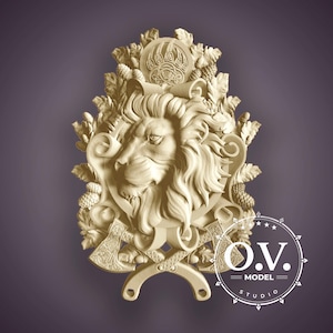 Coat of Arms with Leo Lion Relief CNC Design 3D Carving Heraldic Art Wall Plaque Artcam Aspire Files Wood Relief Royal Crest Art Project