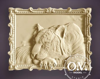 Tiger Art Animal Relief Wall Decor Wildlife Panel CNC Design 3D Carving Artcam Files Aspire Project Wood Relief Artistic Panel