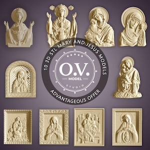 10 peças Virgem Maria Jesus Cristo decoração religiosa arte cristã escultura CNC arquivos Artcam Sagrada família ícones de oração modelos STL