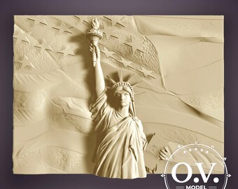 アメリカ国旗 自由の女神像 愛国的な装飾 自由のシンボル アメリカの彫刻 3D レリーフ CNC アート 自由のデザイン 旗の彫刻 Artcam ファイル