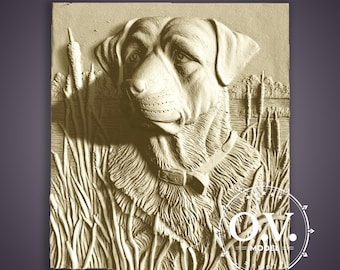 Hunting dog Dog relief Rustic decor Wall panel Wildlife art Wooden carving CNC project Artcam files Aspire model Nature design 3D relief
