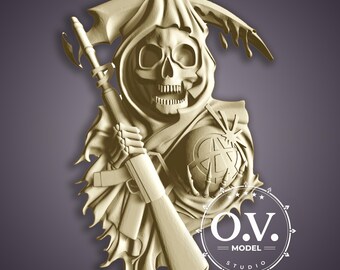 Grim Reaper Gothic art Wall decor CNC carving Artcam files Aspire model Death figure Scythe design Wooden relief Halloween decor Unique gift