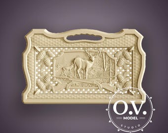 Modello STL di pittura di caccia, file di incisione CNC, progetti Aspire Artcam, intaglio di design della fauna selvatica, file di decorazioni artistiche da parete